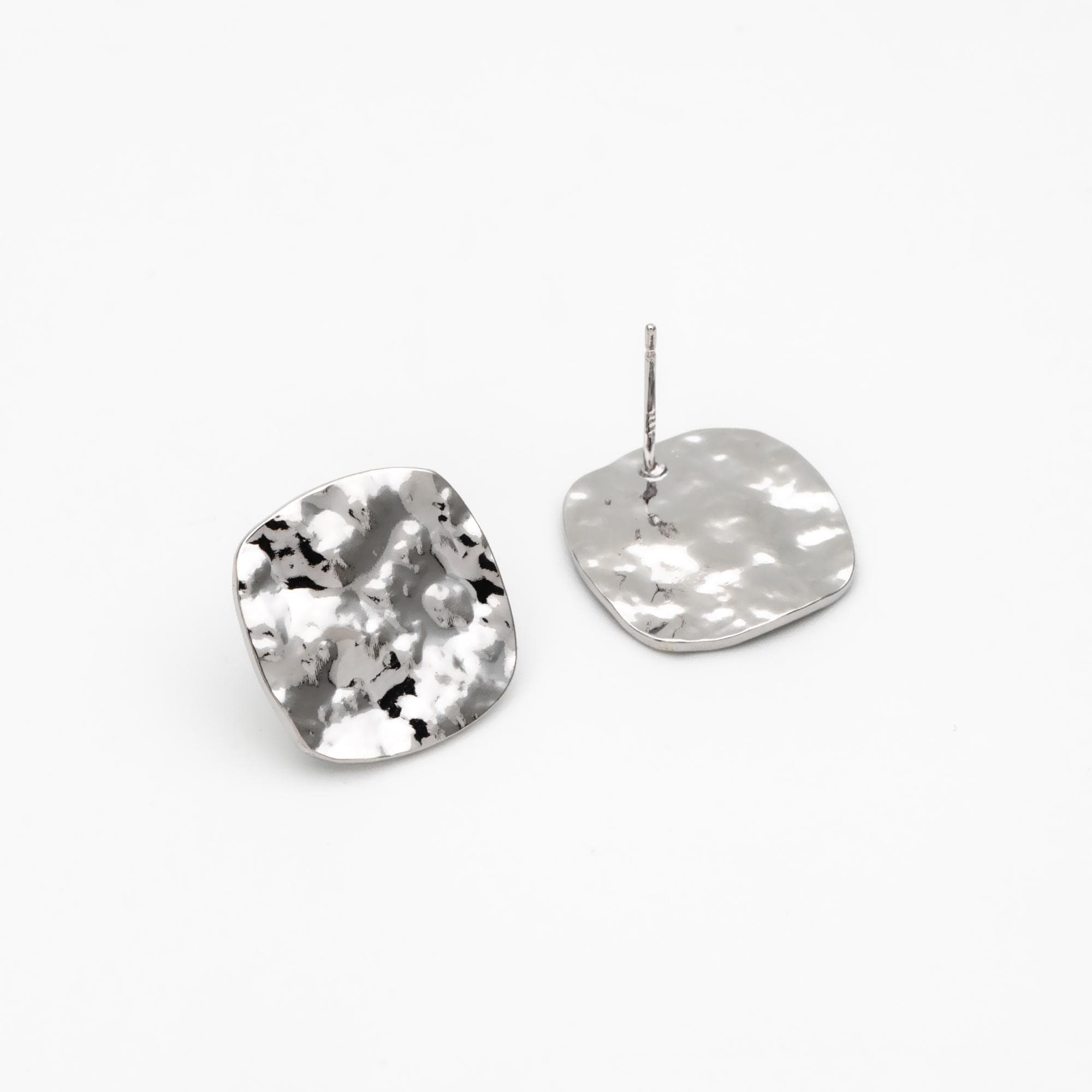 10pcs Gold/ Silver Hammered Square Earrings, Real Gold/ Rhodium plated Brass, Geometric Earring Studs (GB-4567-B)